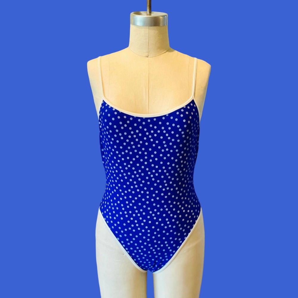 Vintage Polka Dot One Piece Swimsuit, Royal Blue, Size 7/8‎